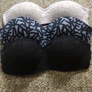3 VS Pink strapless bras